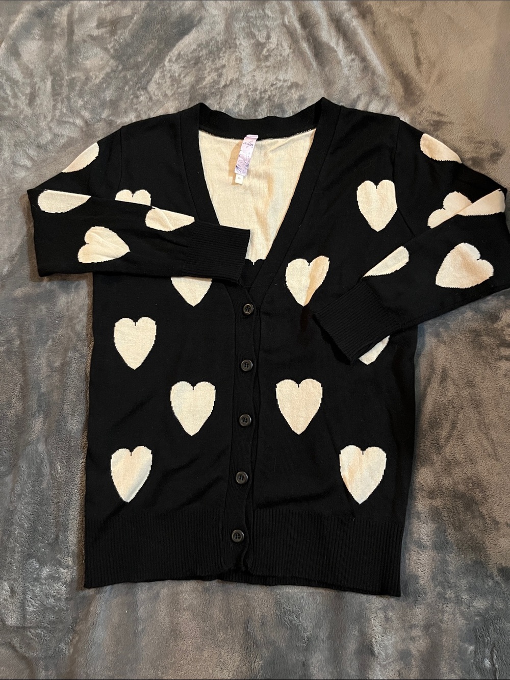 Alya Black Cardigan with Cream Heart Pattern